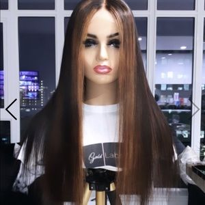 Human hair wig black hair with blonde highlights